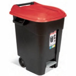 Контейнер для мусора пластик 100л с педалью (красн. крышка) (TAYG) - фото