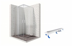 Комплект душевого ограждения с линейным трапом Ambassador Set 14011103-ST16, 100 х 100 см (состоит из Ambassador Kingston 14011103, Styron STY-M-90) - фото