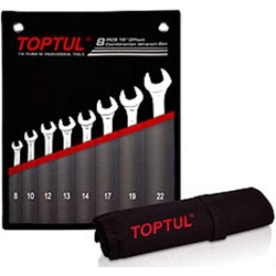 Набор ключей комбинир. 8-22 мм 15° Pro-Line 8 шт в сумке (цвет: чёрный) TOPTUL (GPCW0801) - фото