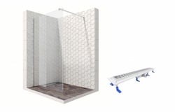 Комплект душевого ограждения с линейным трапом Ambassador Set 15031104-ST16, 120 см (состоит из Ambassador Walk-in 15031104, Styron STY-M-90) - фото