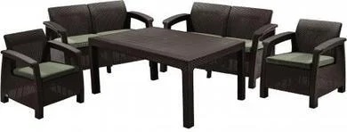 Набор уличной мебели (две двухместные скамьи,стол, два кресла) CORFU II FIESTA, коричневый - фото