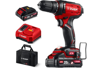 Дрель-шуруповерт ЗУБР 20 В, 40 Н·м, 2 АКБ LMS (2 А·ч), сумка (ДШ-40-22)