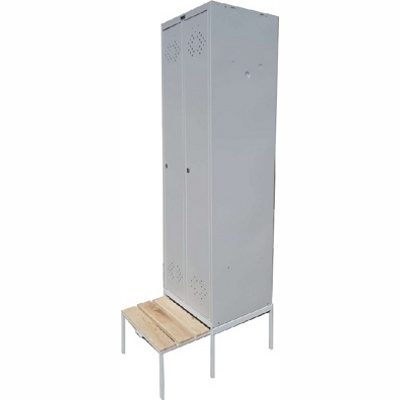 Металлический шкаф для раздевалки LS-21-80 с выдвижной скамейкой Сосна - фото